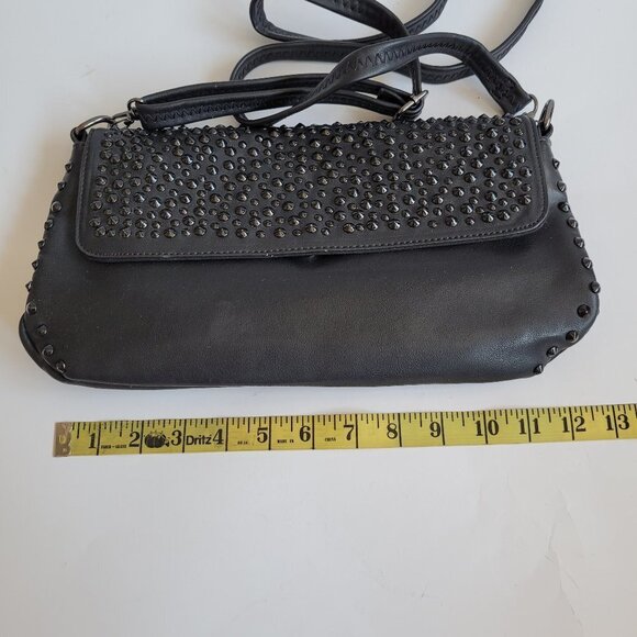 David Jones Purse Women's Paris Black Studded Faux Leather Shoulder Bag Purse - Picture 9 of 10